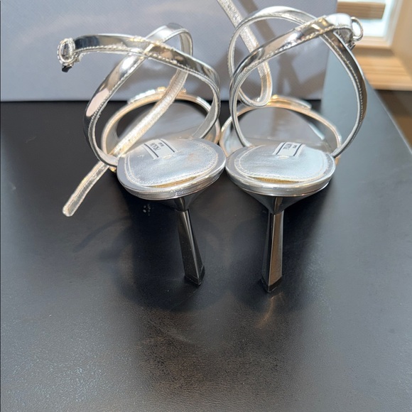 Prada Metallic Silver Heeled Sandals - Picture 3 of 5